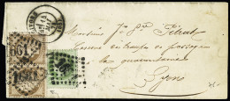Lettre N°53 +58 En Paire Obl. GC 1661 + T17 Givors 14 Mai 1873 Sur Lettre, Arr. Et Joli Cachet Armorié De La Mairie Au D - 1871-1875 Ceres