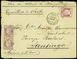 Lettre N°54 En Paire + 57 OBL étoile 1 + CAD "Paris Pl. De La Bourse" (1875) Sur Lettre Pour Santiago Du Chili Avec Ment - 1871-1875 Ceres
