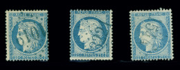 Obl N°60 20c Bleu, 3 Exemplaires Avec Obl GC Bleu 1019 (Choisy Le Roi), 1544 (Fontenay Sur Loing), 3321 (Sault De Vauclu - 1871-1875 Ceres