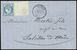 Lettre N°60, Grand BDF à Droite Avec Marque Ovale "Contrôle TP" OBL GC 4692 + T24 "Baixas (65)" (1873) Sur Lettre. TB - 1871-1875 Ceres