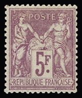* N°95a 5f Lilas-rose Sur Lilas Pâle, Neuf Avec Trace De Charnière Propre, TB. Signé JF.Brun - 1876-1898 Sage (Type II)