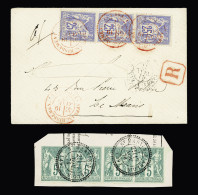 Lettre N°64, Bande De 4 OBL T24 "St Martin D'Ablois (49)" (Marne 1876) Sur Fragment Et N°78, Bande De 3, OBL CAD Rouge " - 1876-1898 Sage (Type II)