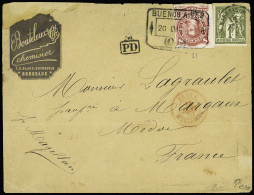 Lettre N°72 OBL Marseille + Argentine N°33 OBL Buenos Aires (1877) Sur Lettre De Buenos Aires Pour La France. Double AFF - 1876-1898 Sage (Type II)