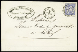 Lettre N°78 OBL CAD "Marseille Bateau A Vap" (1877) Sur Lettre Pour Sétif (Algérie) Avec Cachet Ovale Noir "COMPie Valer - 1876-1898 Sage (Type II)