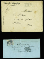 Lettre N°90 OBL Auxonne Côte D'Or (1893) Sur Télégramme + Env Dépêche Télégraphique Avec Au Recto Griffe Encadrée "tubes - 1876-1898 Sage (Type II)