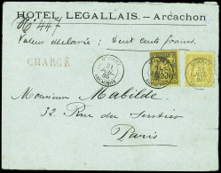 Lettre N°92 + 93 OBL CAD "Guichet Arcachon" (1885) Sur Lettre Chargée (VD 300F). TB - 1876-1898 Sage (Type II)
