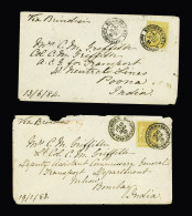 Lettre N°92 OBL Boulogne-s-Mer (1883 Et 1884) Sur 2 Lettres Adressées à Bombay Et Poona (Inde) - 1876-1898 Sage (Type II)