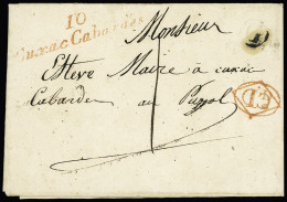 Lettre AUDE Cursive Rouge "10 Cuxac Cabardes" + "1d" Annulé Par "CD" Rouge, Boite Rurale G, Sur Lettre Locale 1841, TB,  - Other & Unclassified