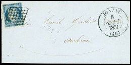 Lettre N°4 OBL Grille + T13 Jonzac (1851) Sur Lettre, Ind 20. TB - Other & Unclassified