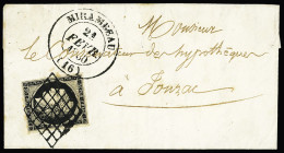 Lettre N°3 OBL Grille + T14 Mirambeau (1850) Sur Lettre, Ind 17. Jolie Pièce - Other & Unclassified