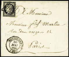 Lettre N°3 OBL Grille + T14 Montendre (1850) Sur Lettre, Ind 20. TB - Other & Unclassified