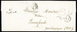Lettre Lettre Avec Cursive "16 Pontreau" + T15 Saintes (1852) + Taxe 25 Double-trait, Ind 20. TB - Other & Unclassified