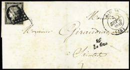 Lettre N°3 OBL Grille + Cursive "16 Le Gua" + T14 Saujon (1849) Sur Lettre, Ind 23. TB - Other & Unclassified