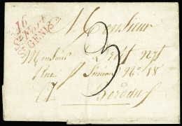 Lettre Lettre Avec Cursive Double Rouge "16 St Fort St Genis" (1823), Ind 22. RR Et TB - Other & Unclassified