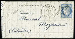Lettre LE FRANKLIN N°37 OBL étoile 6 + CAD "Paris Sénat" (2 Dec 70) Sur Dépêche Ballon N°11 Pour Moyaux (Calvados) Avec  - War 1870