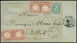 Lettre N°60 En Paire OBL GC 420 (Belfort) + Allemagne N°4, 2 Paires, OBL CAD "Masmunster" (10.1.72) Sur Lettre Pour Belf - War 1870