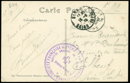 Lettre Carte Postale Avec Cachet Violet "Société Française De Secours Aux Blessés Militaires - Hopital Anglais De St Jea - WW I