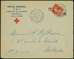 Lettre N°138 OBL Biarritz (1916) Sur Lettre Avec En-tête "Hopital Bénévole N°95bis (formation De Poliakoff Biarritz (Bas - WW I