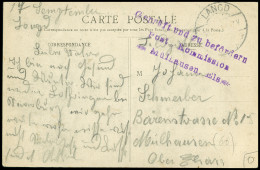 Lettre Carte Postale En Franchise Avec Griffe Violette "Gepruft Und Zu Befodern Post-kommission Mulhausen Els". TB - WW I