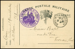 Lettre CPFM Avec CAD "Moosch Alsace" (1916) + Cachet Violet Avec Déesse Assise "Administration De La Fecht Cercle De Tha - WW I