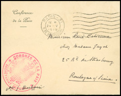 Lettre Lettre En Franchise à En-tête "Conférence De La Paix" + OBL Mec De Paris 31 (24.5.19) Et Cachet Rouge Orné "Congr - WW I
