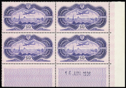 **,bloc De 4 N°15b 50f Burelé, Variété Burelage Renversé, En Bloc De 4 Coin-daté 16 JUIN 1936, Neuf **, TTB. Certificat  - Other & Unclassified