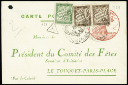 Lettre Carte Postale Du Comité Des Fêtes Du Touquet Paris Plage Récupéré à Neufchatel Pas De Calais (26.8.1930) Et Taxée - Air Post