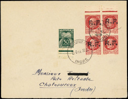 Lettre,bloc De 4 LOCHES N°13 1f50 Brun-rouge, BLOC De 4 Bdf Obl. LOCHES 13/9/44 S. Env. Taxée à 50c. à Châteauroux Le 19 - Liberation
