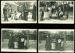 Lettre 4 Cartes Postales Paris Vécu : La Soupe Aux Halles - à La Fontaine - Aux Champs Elysées, L'heure Du Goûter (2) -  - Sonstige & Ohne Zuordnung