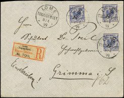 Lettre TOGO ALLEMAND N°4 20pf Bleu, 3 Ex. Obl. Càd LOME 11/4/99 Sur LRec., Arr. GRIMMA 25/8/99, TB - Autres & Non Classés