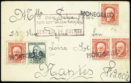 Lettre Espagne N°559, 4 Pièces + 530 OBL Linéaire "Monegrillo" Sur Lettre Pour Nantes (1937) Avec Cachet Rect Violet "26 - Unused Stamps