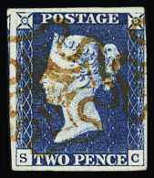 Obl N°2 2 Bleu S-C, Bien Margé Avec Voisin à Gauche, Obl. Croix De Malte En Rouge, TB - Other & Unclassified