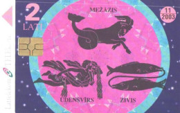 Latvia:Used Phonecard, Lattelekom, 2 Lati, Zodiac, Aries, Aquarius, Fishes, 11/2003 - Sternzeichen
