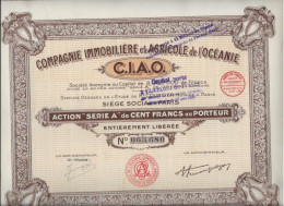 LOT DE 5 ACTIONS DE 100 FRS SERIE A - COMPAGNIE IMMOBILIERE ET AGRICOLE DE L'OCEANIE  1928 - Afrika