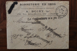 1915 Bonneterie 129e RI SP 93 Tampon Destinataire N'a Pu être Atteint Retour FM Franchise Militaire Cover WW1 WK1 - WW I