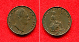 GRANDE BRETAGNE - GREAT BRITAIN - ANGLETERRE  - ENGLAND - WILIAM IV -  HALF PENNY 1837 - SUP/XF - Autres & Non Classés