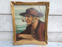Tableau Portrait Breton Homme Fumant La Pipe Habit Traditionnel Signé A. Coudert - Oils