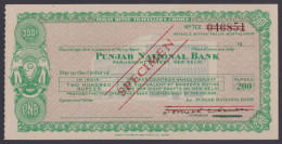 Inde India Punjab National Bank 200 Rupees Travellers Cheque, SPECIMEN, Check, Checks, Banking - Schecks  Und Reiseschecks
