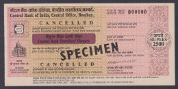 Inde India Central Bank Of India 2500 Rupees Travellers Cheque, SPECIMEN, Check, Checks, Banking - Schecks  Und Reiseschecks