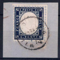 Piece 1862, 20 Cent. Indaco, Angolo Di Foglio Su Frammento Da Milano (Sass. 2) - Other & Unclassified