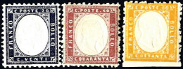 **/* 1862, VE II 20 C. Indaco, 40 C. Rosso Carminio E 80 C. Giallo Arancio, Nuovi Con Gomma Originale E Traccia Di Lingu - Other & Unclassified