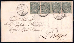 Cover 1866, De La Rue, Tiratura Di Torino, 5 Cent., Striscia Di Quattro Su Lettera Del 5.2.1866 Per Perugia, Lusso (Sass - Other & Unclassified