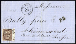 Cover 1863, 30 Cent. Bruno, Tiratura Di Londra, Bordo Di Foglio A Sinistra, Su Lettera Da Palermo 6.1.1865 Per La Svizze - Other & Unclassified