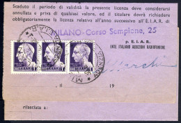 Cover 1942, "E.I.A.R.", Licenza Speciale Da Milano 30.6.1942 Affrancata Con Striscia Di Tre 1 Lira Imperiale (S. 252A) - Other & Unclassified