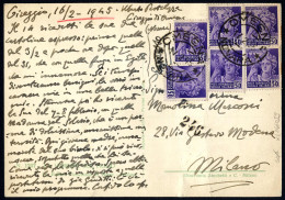 Cover 1945, Cartolina Illustrata (Madonna Con Bambino) Del 16.2.1945 Da Omegna (Novara) Per Milano, Affrancata Con Monum - Other & Unclassified