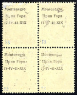 **/* 1941, Soprastampa Al Verso Quartina 25 P. Nero Nuovo Con Gomma Integra, Piccola Aderenza Di Carta Sui Due Valori Su - Montenegro