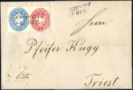 Cover 1864, Brief Von Rokitnitz (Müller 25+12 Punkte) Am 17.10. Nach Triest Frankiert Ausgabenmischfrankatur 10 Kr. Blau - Other & Unclassified