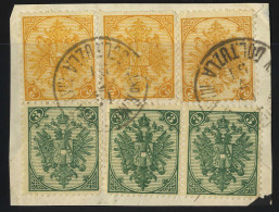 Piece 1884/90, Steindruck, 2 Kr. Orange (2) Und 2 Kr. Braungelb, LZ 11½, Und 3 Kr. Grün, LZ 12, Und Paar 3 Kr. Grün, LZ  - Other & Unclassified