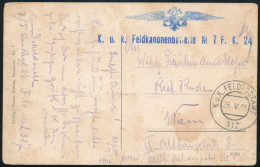 1915 Szarajevó Képeslap, Kék "K.u.k. Feldkanonenbatterie No. 7 F. K. 24" + "FP / 317" - Other & Unclassified