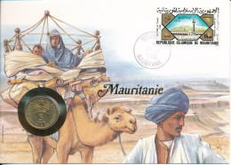 Mauritánia 1990. 5O érmés Borítékban, Bélyeggel és Bélyegzéssel, Német Nyelvű Tájékoztató Lappal T:AU Mauritania 1990. 5 - Unclassified